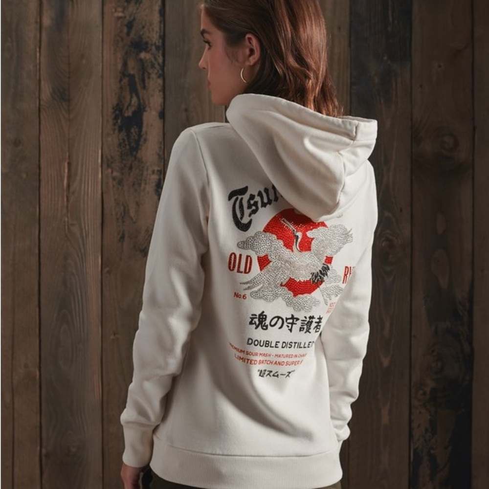 Superdry Cream and Red Graphic Hoodie